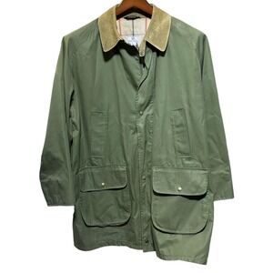 Vintage Grenfell Cloth Waxed Coat England Green Field Jacket Corduroy Collar XXL